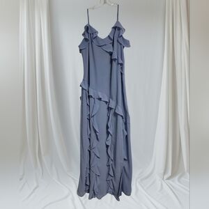 American Eagle Outfitters Blue Asymmetrical Ruffle Maxi Slip Dress Size XXL